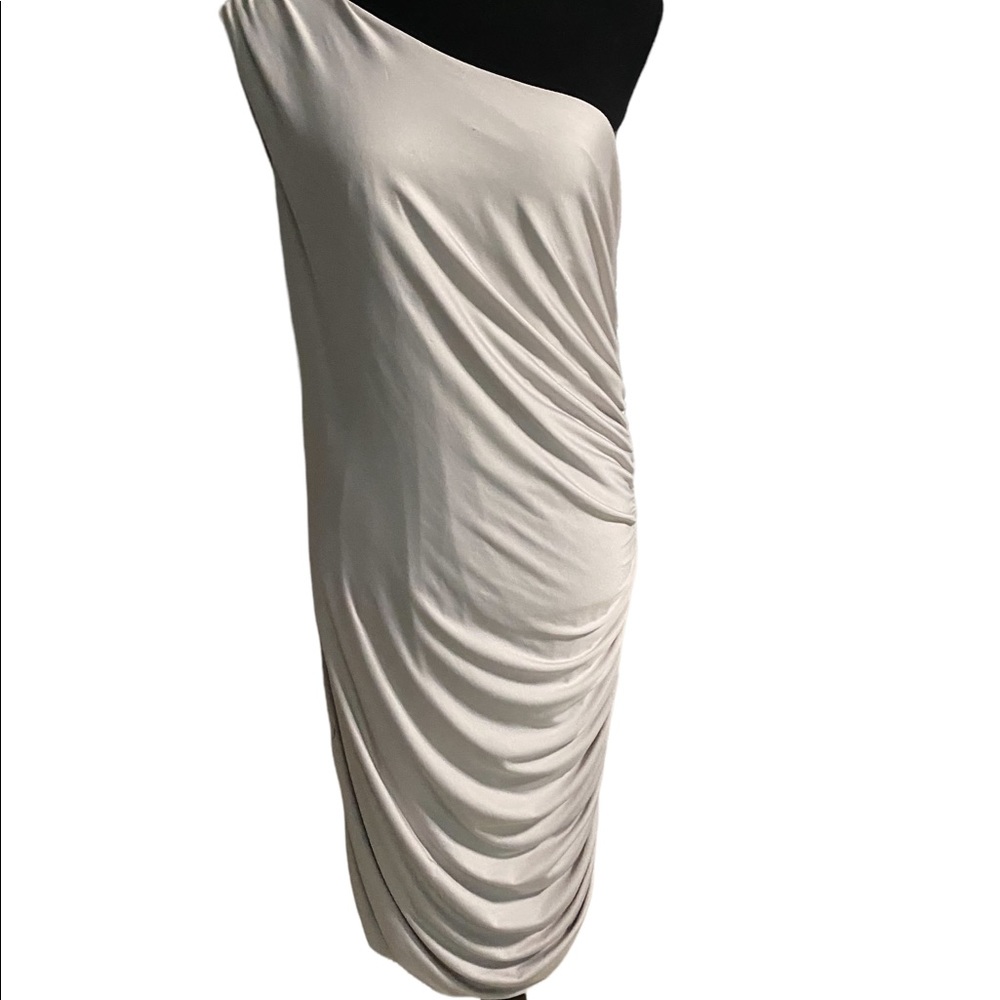 Elegant Silver one shoulder after five dress